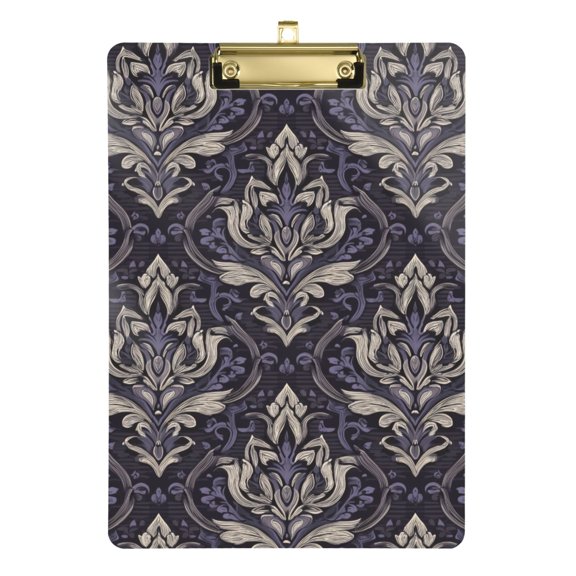 Purple Symmetrical Abstract Pattern Acrylic Clipboard Drawing Board with Hook Writing Pad File Storage A4 Size Gold 12.5" x 9"