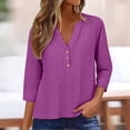 thumbnail image 1 of Purple T Shirts for Women Summer Tops for Women 2025 Trendy 3/4 Sleeve V Neck Eyelet Shirts Casual Holiday Vacation Blouses, 1 of 6