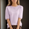 thumbnail image 1 of Purple T Shirts for Women's Round Neck Short Sleeved Loose T Shirt with A Knit Bottom Short Top Fashion Clothing, 1 of 6