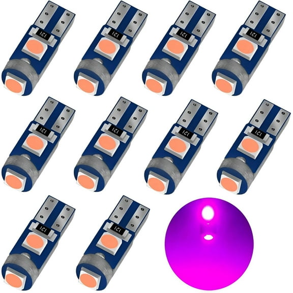 Purple T5 37 74 2721 PC74 PC37 LED Bulb, 3030 Chips Super Bright 12 Volt Replacements, Interior Dome Map Dashboard Indicator Instrument Panel Gauge Cluster Lamp Lights (Pack of 10)