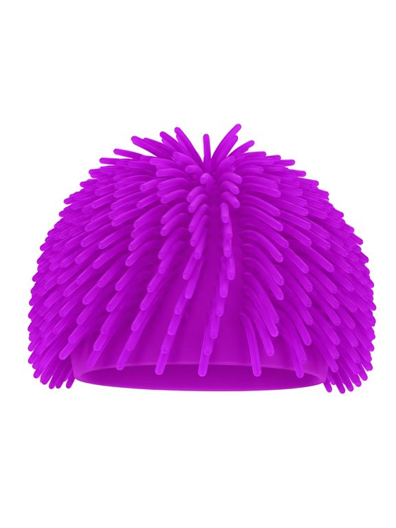 Purple TPR Soft Spiky Wig Hat, Fuzzy Rubber Long Hair Head Cover, Novelty Funny Pom Pom Wig Cap for Party Cosplay Photo Booth Props
