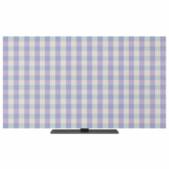 Purple TV Dust Cover,Stretchable TV Screen Desktop Computer Protector Cover,Grid Checkered Plaid Gingham Lattice Trellis Television Dustproof Slipcover for 19–24 Inch Flat or Curved TVs