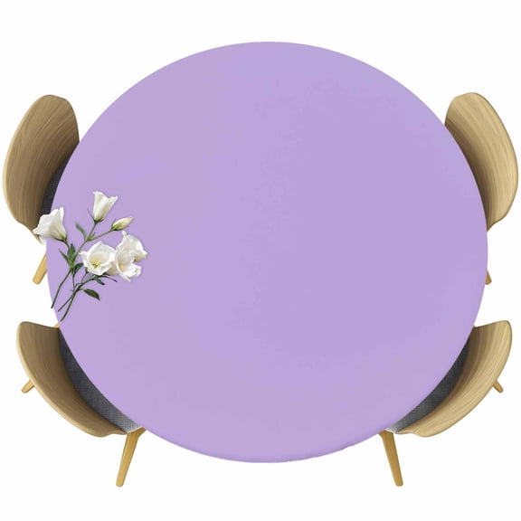 Purple Table Cloth, Round Fitted Tablecloths with Elastic Edge, Modern Pure Lavender Purple Wipeable Waterproof Table Cover for Kitchen Wedding 45-54 Inches