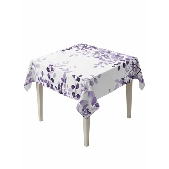 Purple Table Cloth, Waterproof Tablecloth for Square Tables, Eucalyptus Leaves Reusable Washable Fabric Table Cover for Restaurant Kitchen Dining Tables 60"x60" Summer Botanical Watercolor