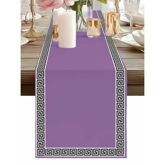 Purple Table Runner 13x36 Inch Greek Chinese Style Border Geometric Table Runners Dresser Scarves Holiday Kitchen Dining Table Decoration for Home Party Indoor