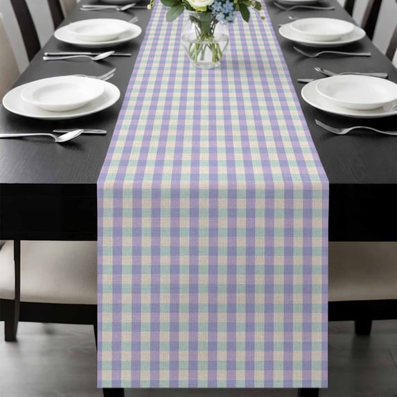 Purple Table Runner 72 Inches Long, Grid Checkered Plaid Gingham Lattice Trellis Kitchen Coffee Dining Table Decoration for Home Party Birthday Wedding Home Decor 18x72 Inches