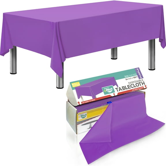 Purple Tablecloth Plastic Roll 54in X 100ft with Built in Cutter Box, Table Cover for Party, Picnic, Events Tablecloths Disposable