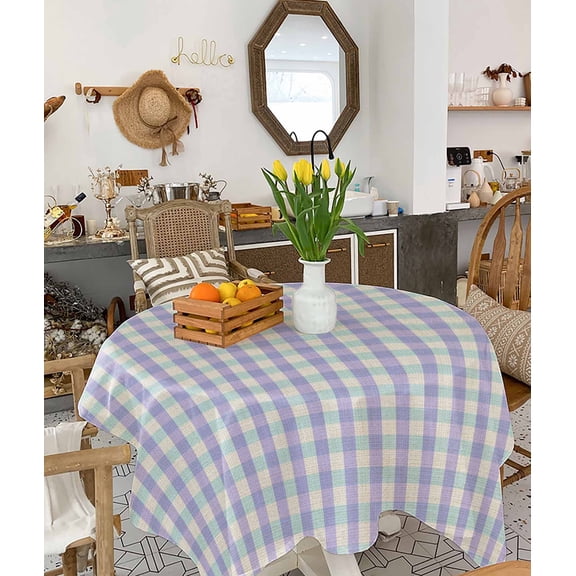 Purple Tablecloth Square Table Cloth 54x54, Waterproof Tablecloth Outdoor Table Cloth, Grid Checkered Plaid Gingham Lattice Trellis Washable Table Cover for Kitchen Dining Party