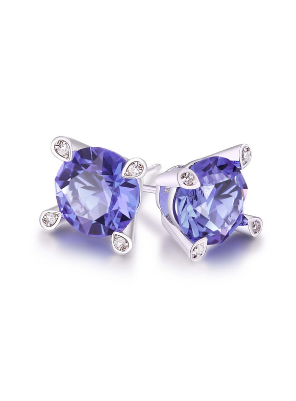 Purple Tanzanite Gemstone Stud Earring in 18K White Gold
