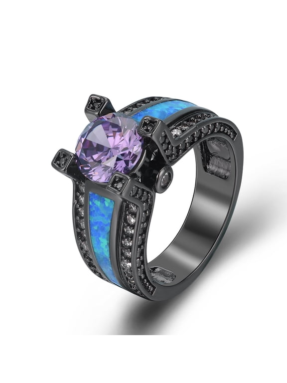 Purple Tanzanite and Fire Opal Black Ion Ring
