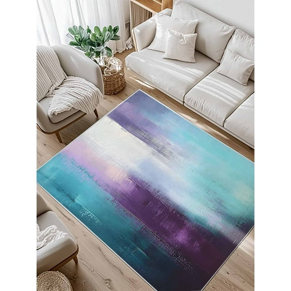 Purple Teal Area Rug for Bedroom 2.7x5 Ft Mottled Graffiti Color Block Abstract Geometric Super Soft fuzzy Throw Rug Non-Slip Fluffy Plush Indoor Floor Carpet for Living Room Nursery Home Decor