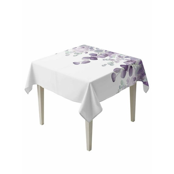 Purple Teal Botanical Table Cloth, Watercolor Spring Eucalyptus Leaves Waterproof Tablecloth for Square Tables, Reusable Washable Fabric Table Cover for Restaurant Kitchen Dining Tables 54"x54"