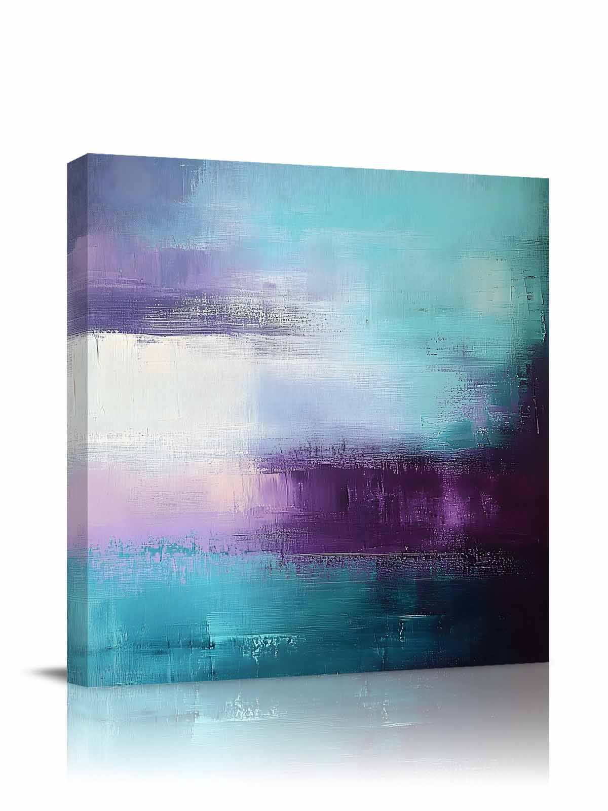 Purple Teal Canvas Wall Art, Mottled Graffiti Color Block Abstract Geometric Framed Wall Decor Modern Artwork Prints Painting for Living Room, Bedroom, Kitchen & Cafe Decor 16x16 Inch