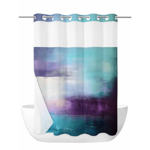 Purple Teal No Hook Shower Curtain and Liner Set Mottled Graffiti Color Block Abstract Geometric Shower Curtains with Snap-in Liner & See Through Top Window Hotel Style for Bathroom Decor 60x72 Inch