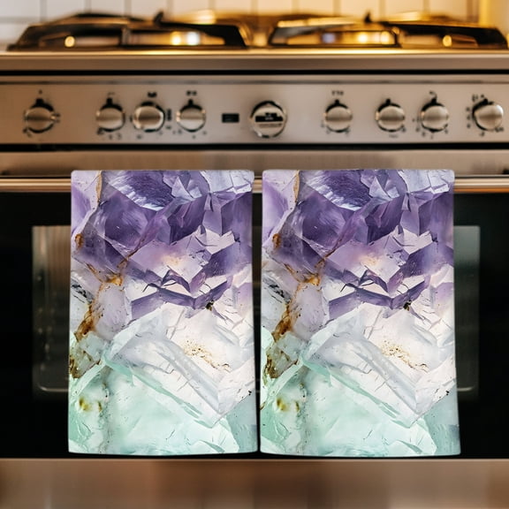 Purple Teal Kitchen Towels Set of 1, Modern Art Elegant Absorbent Dish Towels for Kitchen, Microfiber Hand Towel, Quick Drying Tea Towel for Cleaning Decorative Dishcloths