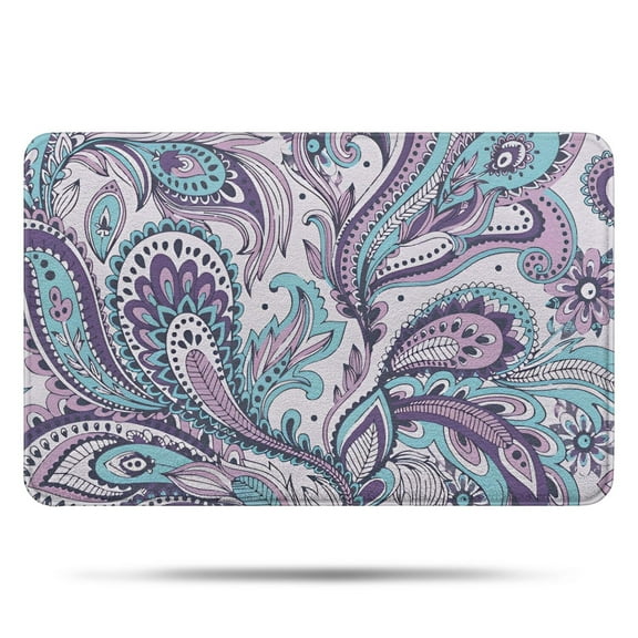 Purple and Teal Paisley and Floral Pattern Bathroom Rugs Mat,Non Slip Microfiber Bathroom Rug,Rubber Backing,Soft Bathroom Mats for Bathroom Floor,Tub and Shower,17x27in(43x68cm)