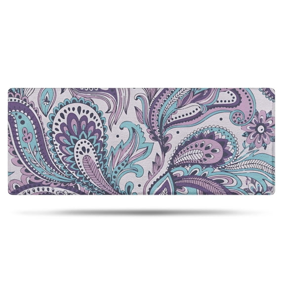 Purple and Teal Paisley and Floral Pattern Bathroom Rugs Mat,Non Slip Microfiber Bathroom Rug,Rubber Backing,Soft Bathroom Mats for Bathroom Floor,Tub and Shower,60x24in(150x60cm)