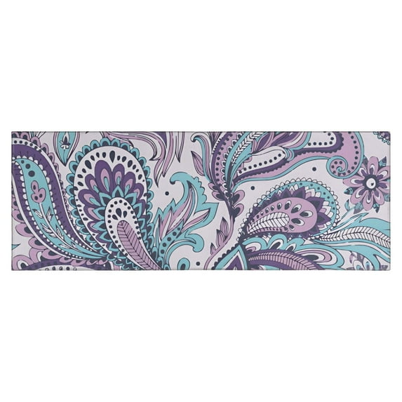 Purple and Teal Paisley and Floral Pattern Kitchen Rug Mat,Kitchen Runner Rugs Non Skid Washable,Decorative Kitchen Floor Mats for Kitchen,Sink,Laundry,17"X47"