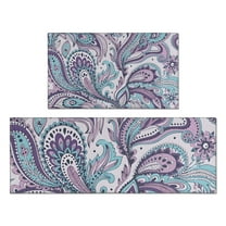 Purple and Teal Paisley and Floral Pattern Kitchen Rugs Sets Of 2,Anti Fatigue Kitchen Mat Rugs Non Slip Washable,Decorative Kitchen Floor Mats for Kitchen,Sink,Laundry,17"x30" 17"x47"