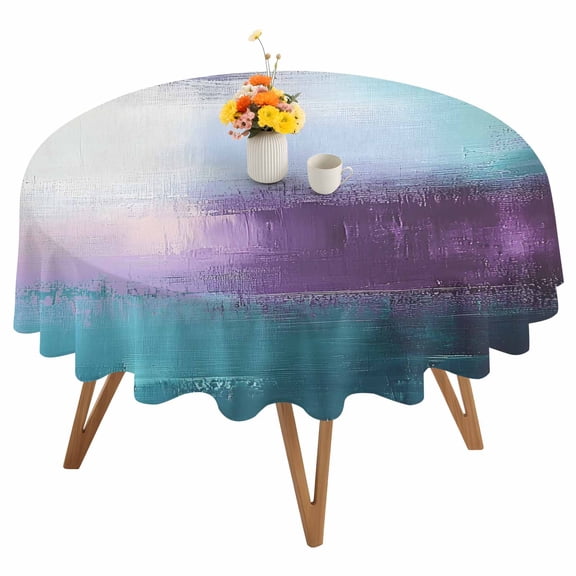 Purple Teal Round Tablecloth 54 inches Mottled Graffiti Color Block Abstract Geometric Waterproof Oil-Proof Table Cloth Round Table Cover for Holiday Party Picnic Dinner Decor Indoor and Outdoor Use