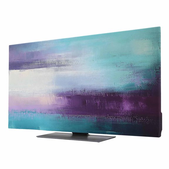 Purple Teal TV Dust Cover 24 Inch, Mottled Graffiti Color Block Abstract Geometric Computer Monitor Cover Dustproof Stretchable Indoor TV Screen Protector for LED LCD Universal Monitors