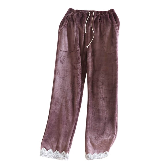 Purple Teen Girls Thermal Thick Fuzzy Loose Fit Pants Pajamas Pjs for Women Fleece Lined Sherpa Flannel Lounge Winter Fall Pants 2026 L