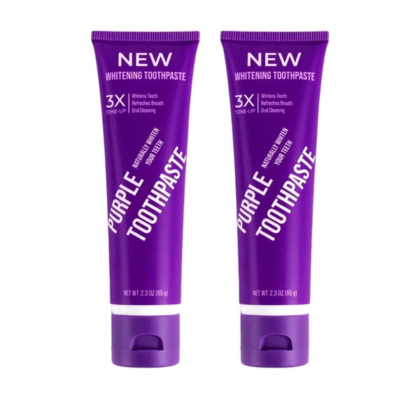 Purple Teeth Whitening Toothpaste Essence Liquid Mint Flavor 2.3 oz 65g x 2 Tubes