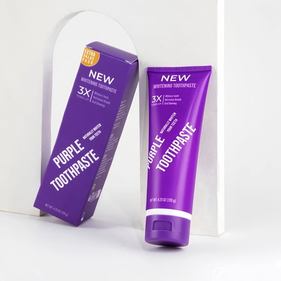Purple Teeth Whitening Toothpaste Essence Liquid Mint Flavor 4.23 oz 120g x 2 Tubes