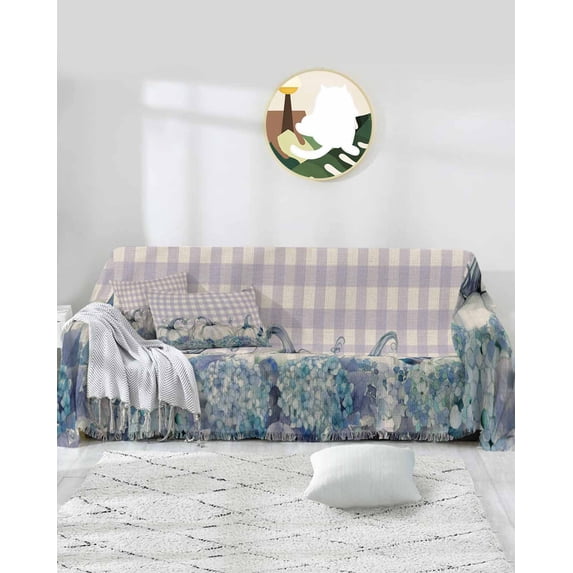 Purple Thanksgiving Pumpkin Sofa Covers for 3 Cushion,Washable Couch Cover for Sectional Sofa Slipcovers with Tassel,Blue Flower Buffalo Plaid Loveseat Covers Futon Cover Throw Blanket 71''x118''