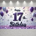 thumbnail image 1 of Purple Theme 17th Birthday Banner Balloon Decor Display Firework Design Glitter Accent 17th Birthday Backdrop for 17th Birthday Party Teen Celebration Indoor Party, 1 of 9