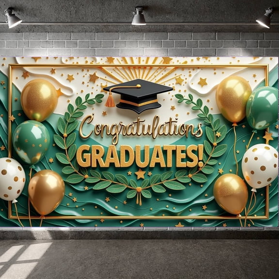 Purple Theme Graduation Banner Silver Text Grad Party Backdrop Balloon Decoration Confetti Accent Graduation Background for Graduation Ceremony Grad Party Photo Shoot