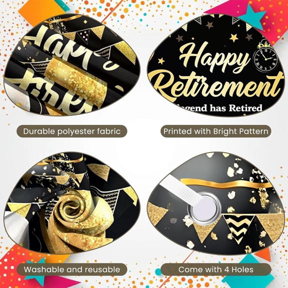 Purple Theme Retirement Banner Black Background Happy Retirement Banner Balloon Design Triangle Flag Decor Farewell Banner for Retirement Party Office Party Photo Shoot