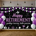 thumbnail image 1 of Purple Theme Retirement Banner Black Background Happy Retirement Banner Balloon Design Triangle Flag Decor Farewell Banner for Retirement Party Office Party Photo Shoot, 1 of 9