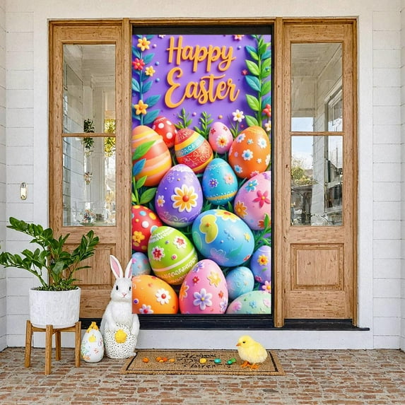 Purple Theme He is Risen Banner White Butterflies Resurrection Display Lily Flowers Wooden Cross Jesus Backdrop for Easter Celebration Church Service Religious Gathering