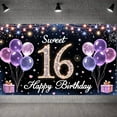 thumbnail image 1 of Purple Theme Sweet 16 Banner Glittery Design  Backdrop Balloon Decor Golden Number 16th Birthday Display for Sweet 16 Party Teen Birthday Girls' Celebration, 1 of 8