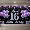thumbnail image 1 of Purple Theme Sweet 16 Banner Glittery Design Backdrop Balloon Decor Golden Number 16th Birthday Display for Sweet 16 Party Teen Birthday Girls' Celebration, 1 of 9