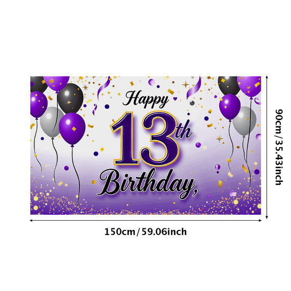 Purple Themed 13th Birthday Background Banner with Balloons and Confetti Party Supplies for Birthday Party Photography Props and Decors