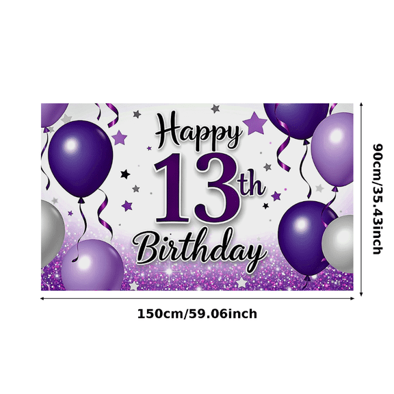 Purple Themed 13th Birthday Background Banner with Balloons and Confetti Party Supplies for Birthday Party Photography Props and Decors