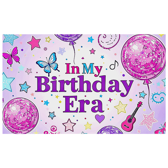 Purple Themed Birthday Backdrop Banner with Butterflies Disco Balls Stars Guitar Decorations Happy Birthday Party Supplies Photography Props Birthday Decoration Party Decor Backgrounds