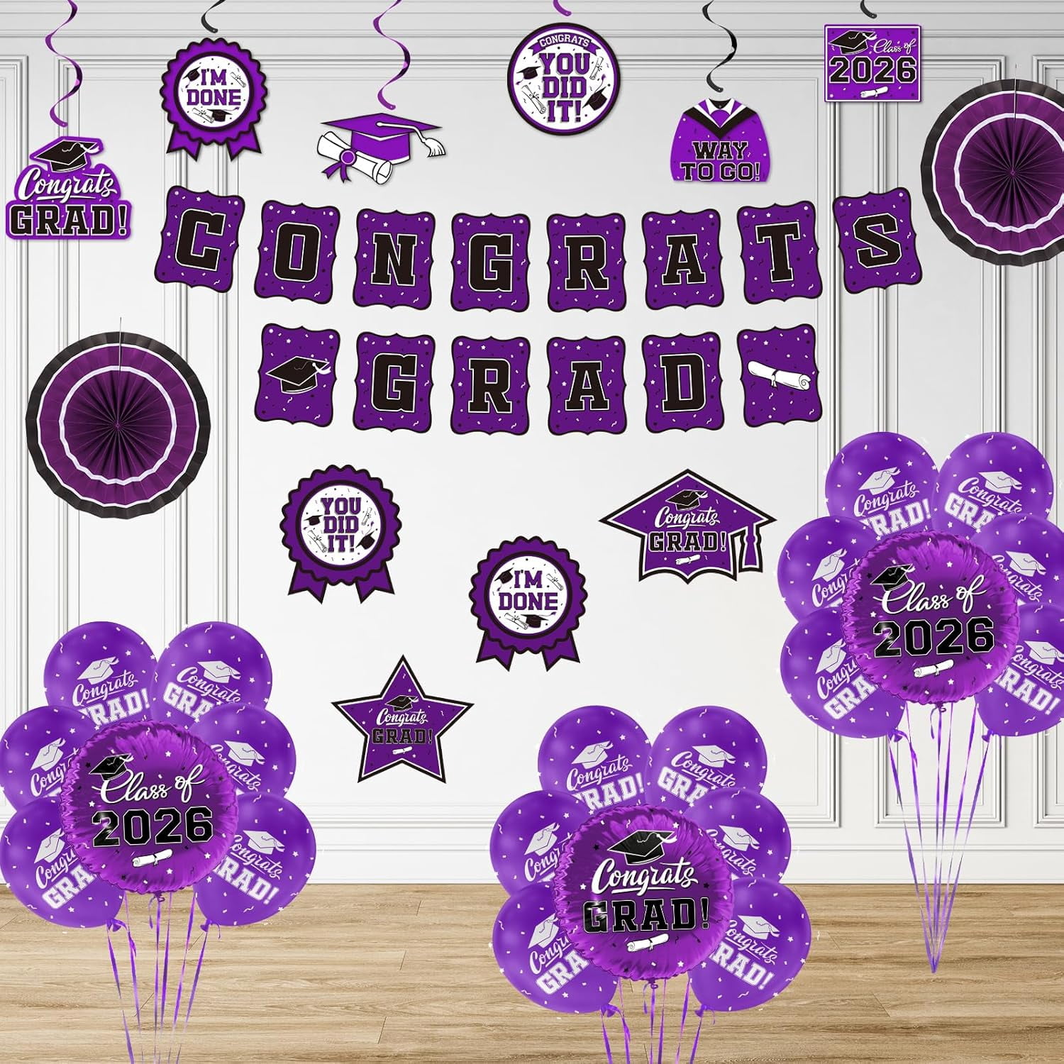 Purple Themed Graduation Party Decorations Set, Congrats Grad Banner ...