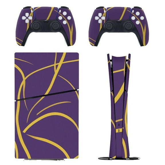 Purple Thin Golden Lines Console Skin Bundle for PS5 Pro Slim Disc & Digital / PS4 – Full Wrap + Dual Controller Flair