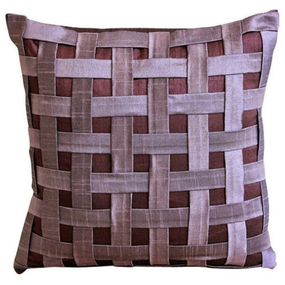 Purple Throw Pillow Cover, Contemporary Checkered Pillow Cover, 12x12 inch (30x30 cm) Pillow Cover, Art Silk Square Pillow, Textured Basket Weave - Purple N Plum Basket Weave