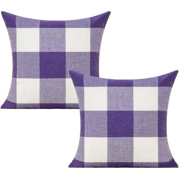 Purple Throw Pillow Covers Buffalo Decorative Gingham Farmhouse Decor Outdoor Checkered Square Cushion Plaids Cases Home Decorations for Bedroom Couch Sofa Patio 20x20 Set of 2