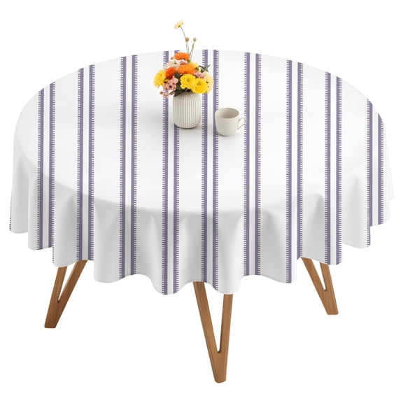 Purple Ticking Stripe Round Tablecloth 54 inches Minimalist Vertical Lines White Waterproof Oil-Proof Table Cloth Round Table Cover for Holiday Party Picnic Dinner Decor Indoor and Outdoor Use