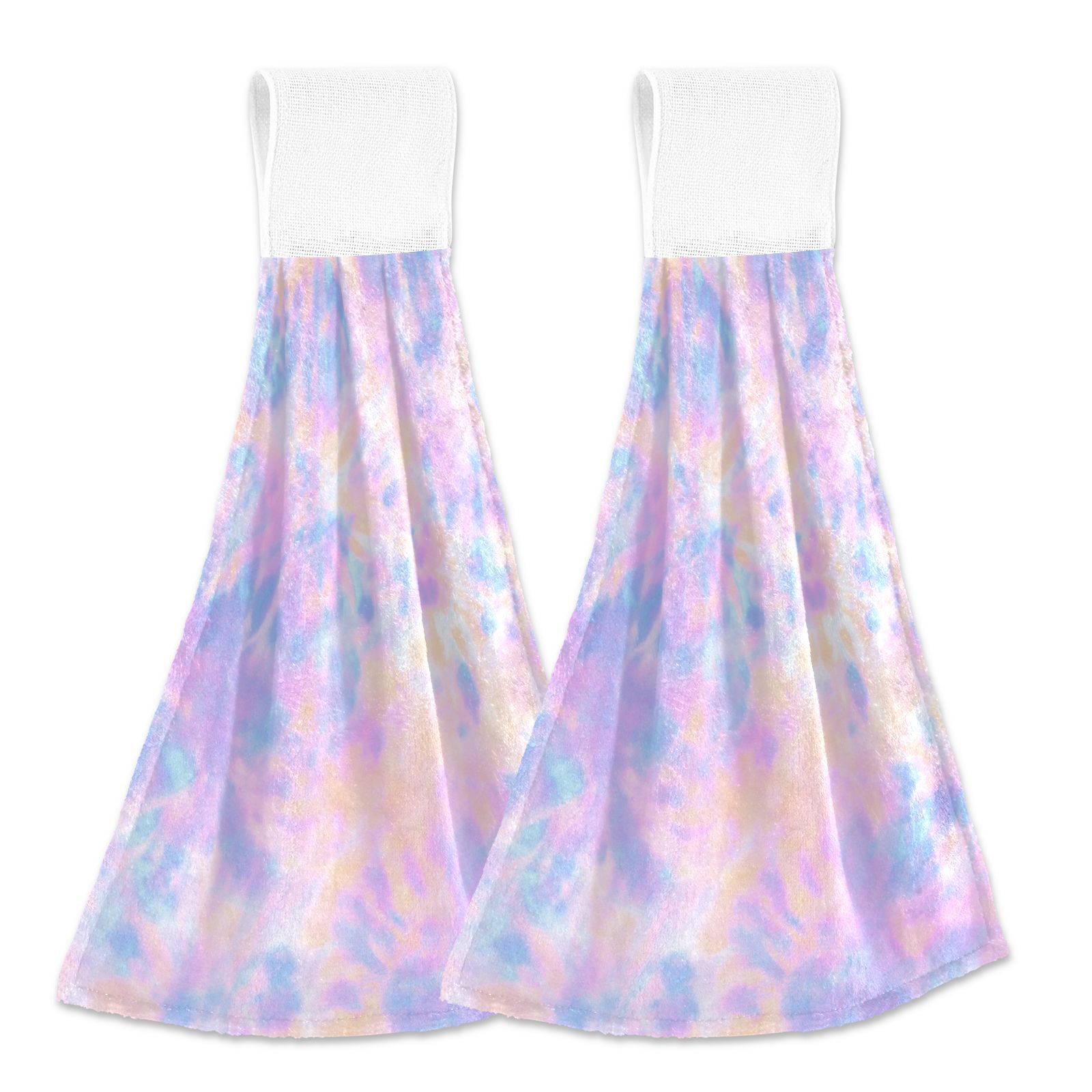 Purple with Tie Dye 2pcs Bathroom Hanging Towels Soft Hand Towel with