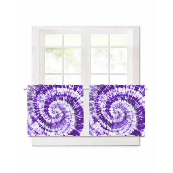 Purple Tie Dye Short Blackout Curtains 24 Inch Long Modern Abstract Ombre Purple Psychedelic Tie Dye, 2 Panels Thermal Insulated Darkening Rod Pocket Drapes for Bedroom, 30"W x 30"L