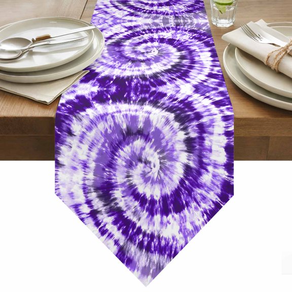Purple Tie Dye Table Runner 48 Inches Long Modern Abstract Ombre Purple Psychedelic Tie Dye Table Runners for Dining Room Tabletop Dresser Scarf Home Party Banquet Wedding Holiday Decoration