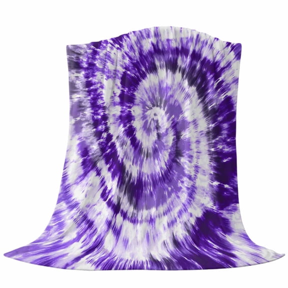 Purple Tie Dye Throw Flannel Blanket Modern Abstract Ombre Purple Psychedelic Tie Dye Super Soft Cozy Bed Blanket, Lightweight Plush Fuzzy Bed Throw for Bedroom Sofa Couch Living Room 40x60In,