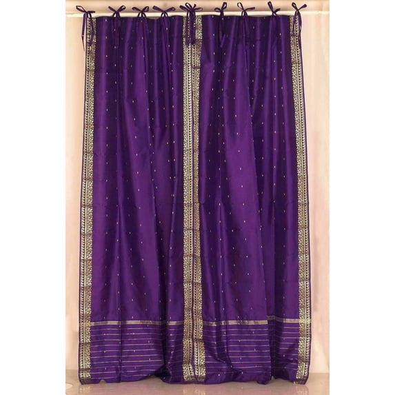 Purple Tie Top Sheer Sari Curtain / Drape / Panel - 80W x 63L - Piece