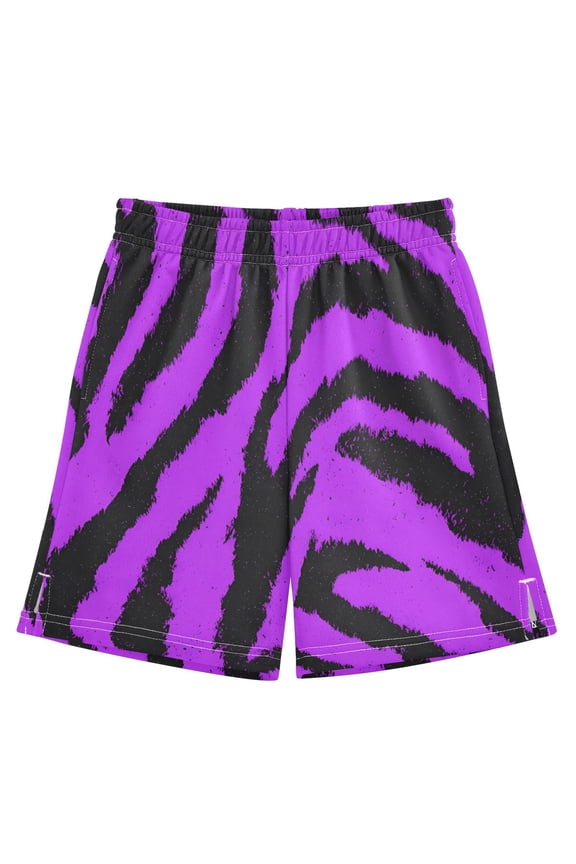 Purple Tiger Pattern Athletic Shorts Breathable with Comfort Fit Drawstring Casual Sweatshorts Small